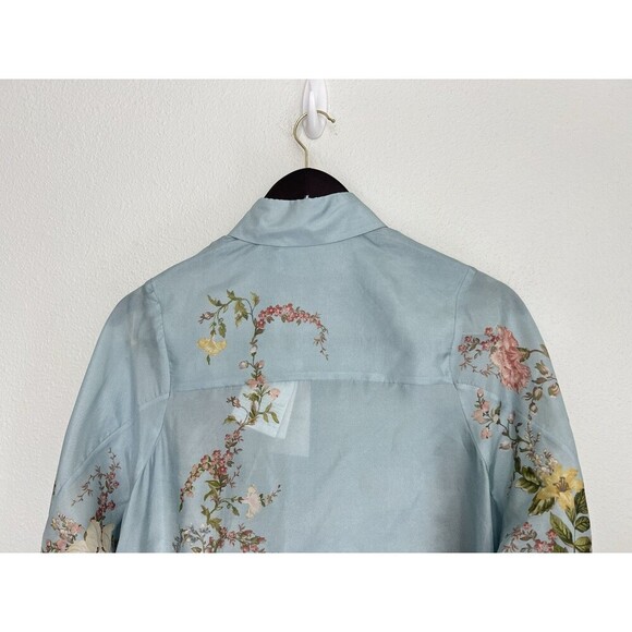 ZIMMERMANN Waverly Floral-Print Shirt Light Blue Silk Size AU 0P/ US 2P - Picture 12 of 14